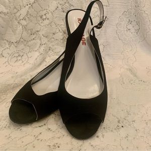 EUC Fun Rampage Black Slingback Peep-toe Mini Wedge Sandals Sz 9✨